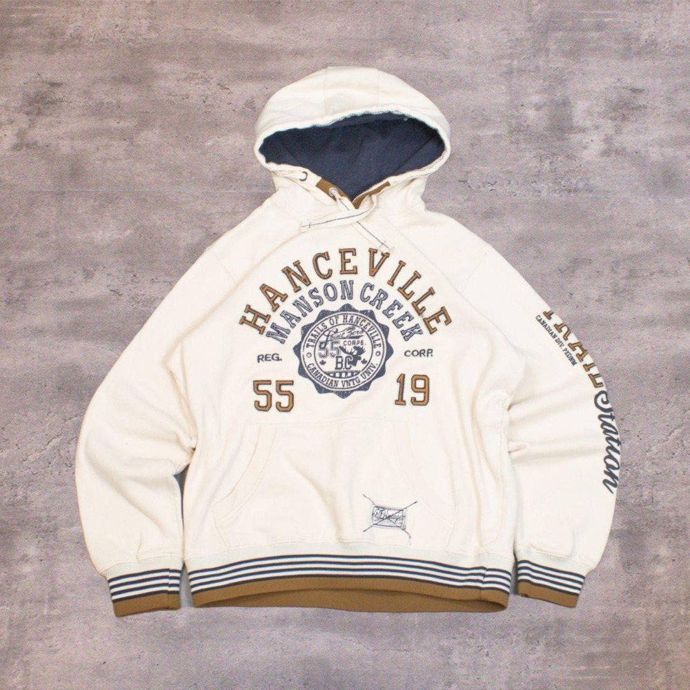 Y2K 00's Abercrombie Style Heritage Preppy Americana Core Pull Over Cream Hoodie
